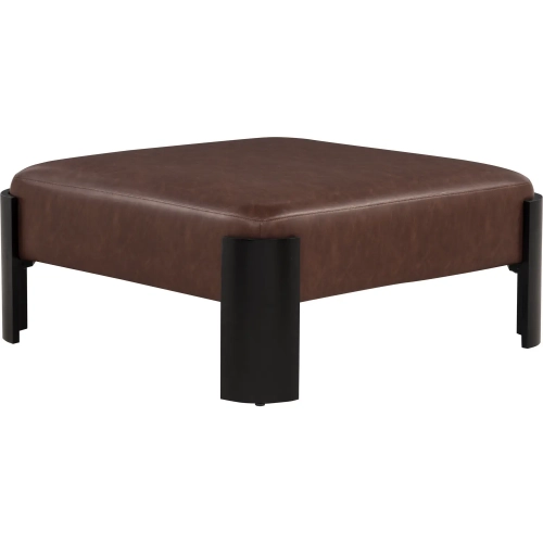 Sanson 40" Square Ottoman in Brown Vegan Leather & Black Wood