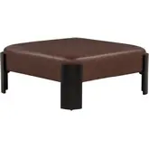 Sanson 40" Square Ottoman in Brown Vegan Leather & Black Wood