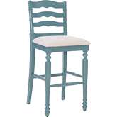 Marino 30" Bar Stool in Neutral Fabric & Antique Blue Wood