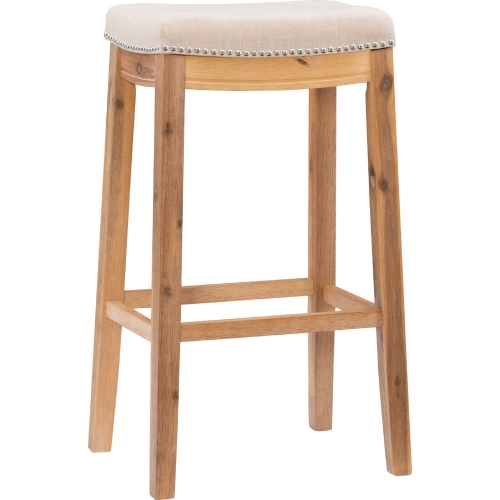 Claridge Bar Stool in Natural Linen & Rustic Brown Wood