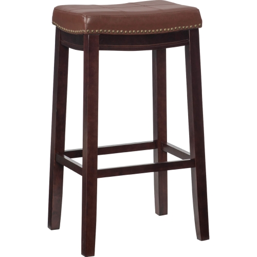 Claridge Bar Stool in Cognac Leatherette & Brown Wood