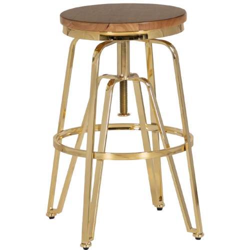 Tatum Adjustable Stool in Gold & Wood