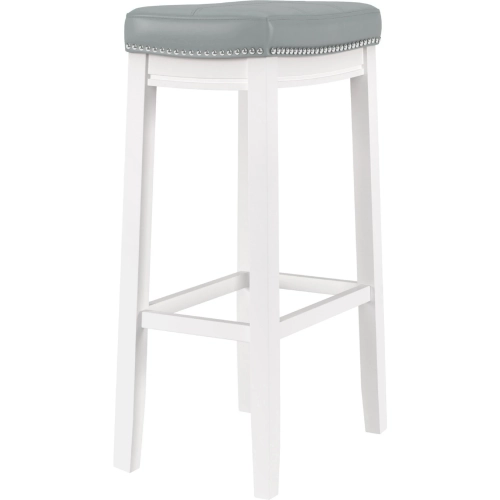 Claridge Bar Stool in White Wood & Light Grey Vegan Leather