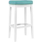 Claridge Bar Stool In White Wood & Teal Leatherette
