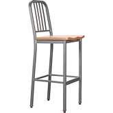 Frazier Bar Stool in Silver Steel & Wood (Set of 2)