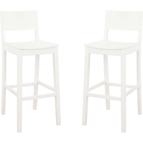 Devin Bar Stool in White Finish Wood (Set of 2)
