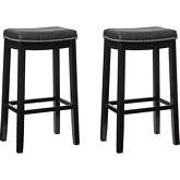 Claridge Bar Stool in Black Eco Leather & Black Wood (Set of 2)