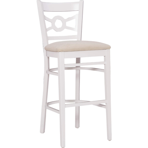 Teresa Bar Stool in White Wood & Beige Fabric (Set of 2)