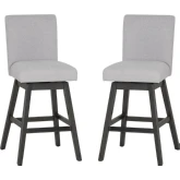 Cyrus Swivel Bar Stool in Grey Wood & Grey Fabric (Set of 2)