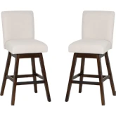 Cyrus Swivel Bar Stool in Brown Wood & Neutral Fabric (Set of 2)