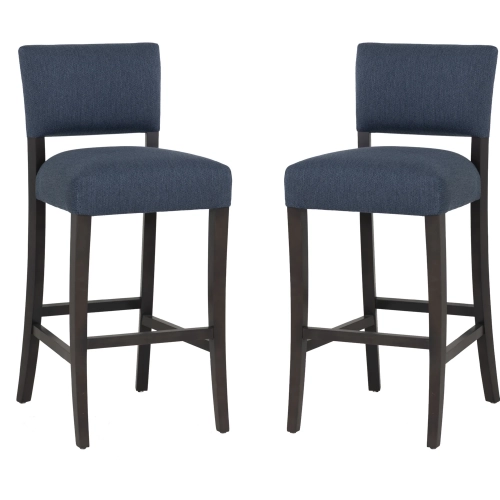 Koda Bar Stool in Brown Wood & Blue Fabric (Set of 2)