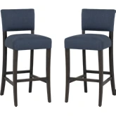 Koda Bar Stool in Brown Wood & Blue Fabric (Set of 2)