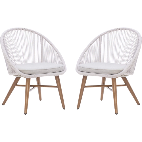 Townsend Outdoor 3 Piece Chair & Table Set in Grey Rope, Wood & Fabric