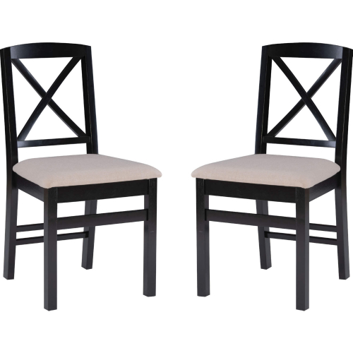 Triena X Back Dining Chair in Black Wood & Beige Fabric (Set of 2)