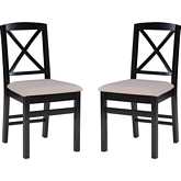 Triena X Back Dining Chair in Black Wood & Beige Fabric (Set of 2)