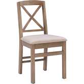 Triena X Back Dining Chair in Graywash Wood & Beige Fabric (Set of 2)