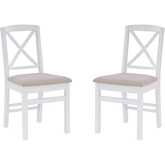 Triena X Back Dining Chair in White Wood & Beige Fabric (Set of 2)