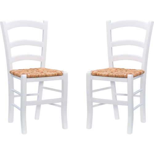 Carmelo Dining Chair in White Finish Wood & Rush (Set of 2)