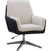 Marion Swivel Accent Chair in Black Eco Leather & Grey Faux Sherpa