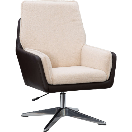 Marion Swivel Accent Chair in Brown Eco Leather & Beige Faux Sherpa
