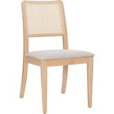 Marsden Dining Chair in Wood, Rattan & Light Gray Fabric