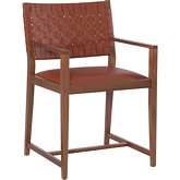 Ruskin Dining Arm Chair in Brown Leather & Walnut Finish Wood