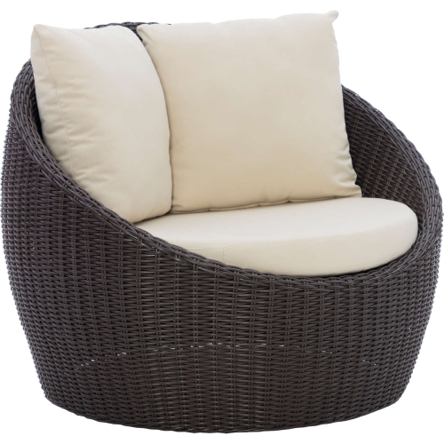 Rowan Outdoor Snuggle Accent Chair in Brown PE Wicker & Off White Fabric