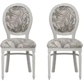 Halston Oval Back Dining Chair in White Wood & Taupe Floral Fabric (Set of 2)
