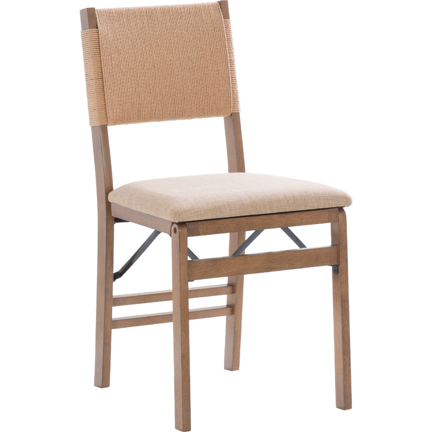 Linon Norway Folding Dining Chair in Natural Wood, Rope Fabric