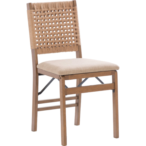 Norwich Woven Folding Dining Chair in Natural Wood, Rope & Fabric (Set of 2)
