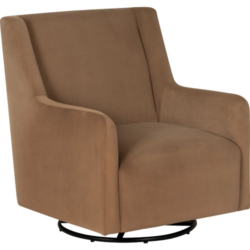 Senna Swivel Rocker Accent Chair in Brown Fabric