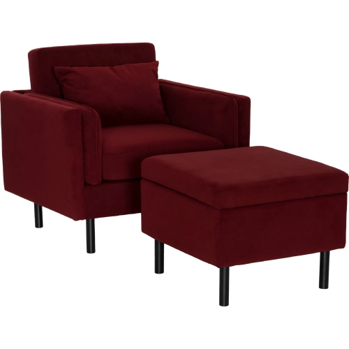 Wallis Accent Chair & Ottoman in Berry Red Velvet