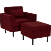 Wallis Accent Chair & Ottoman in Berry Red Velvet