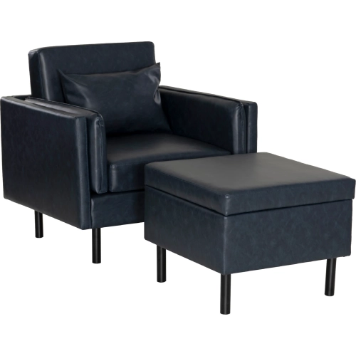 Wallis Accent Chair & Ottoman in Navy Blue Vegan Leather
