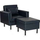 Wallis Accent Chair & Ottoman in Navy Blue Vegan Leather