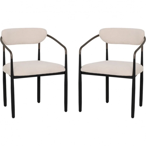 Bonlyn Dining Chair in Cream Boucle Fabric & Black Metal (Set of 2)