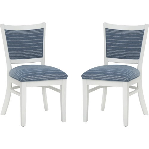 Lainey Dining Chair in White Wood & Blue Stripe Fabric (Set of 2)
