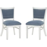 Lainey Dining Chair in White Wood & Blue Stripe Fabric (Set of 2)
