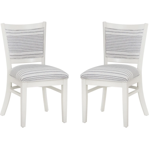 Lainey Dining Chair in White Wood & Grey Stripe Fabric (Set of 2)