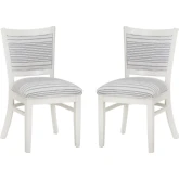 Lainey Dining Chair in White Wood & Grey Stripe Fabric (Set of 2)