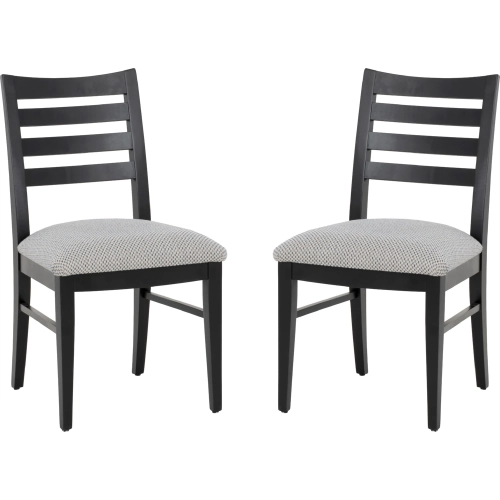 Flynn Dining Chair in Black Wood, Blue & Beige Fabric (Set of 2)