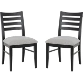 Flynn Dining Chair in Black Wood, Blue & Beige Fabric (Set of 2)