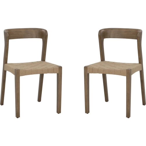 Maura Dining Chair in Brown Wood & Woven Fabric (Set of 2)