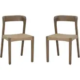 Maura Dining Chair in Brown Wood & Woven Fabric (Set of 2)