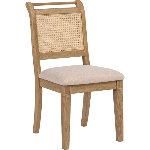 Emmy Cane Back Dining Chair in Wood & Off White Fabric