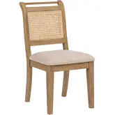 Emmy Cane Back Dining Chair in Wood & Off White Fabric