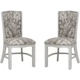Kresage Dining Chair in White Wood & Taupe Floral Fabric (Set of 2)