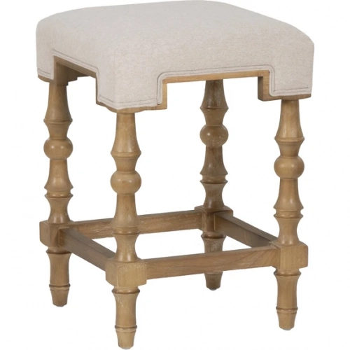 Shelly Backless Counter Stool in Beige Fabric & Wood