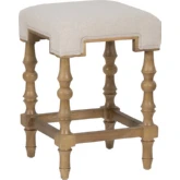 Shelly Backless Counter Stool in Beige Fabric & Wood