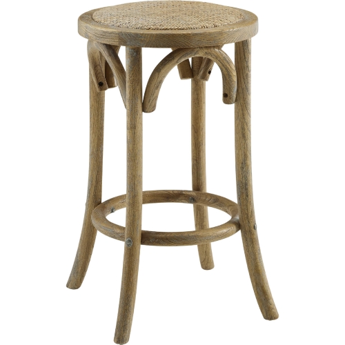 Rae Backless Counter Stool in Brown Wood & Rattan